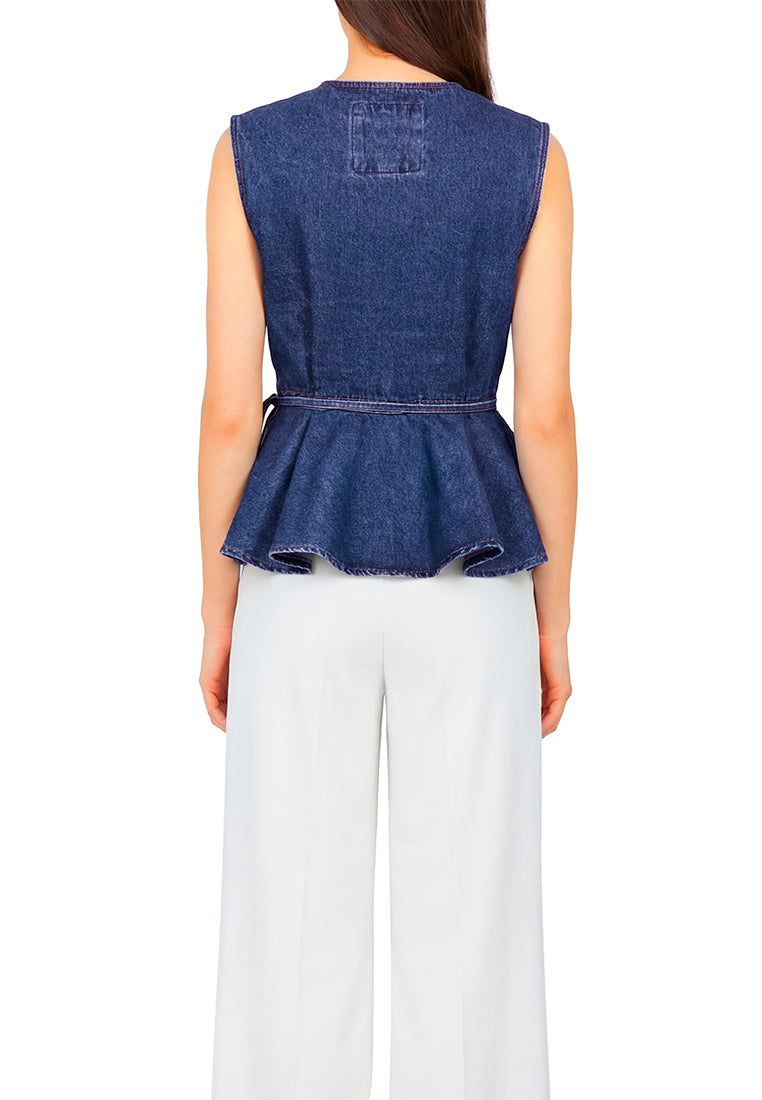 wrap detail peplum top by ft#color_mid-blue