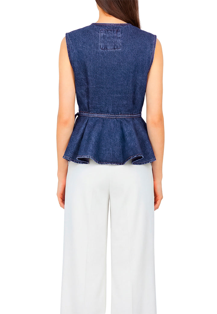 wrap detail peplum top by ft#color_mid-blue