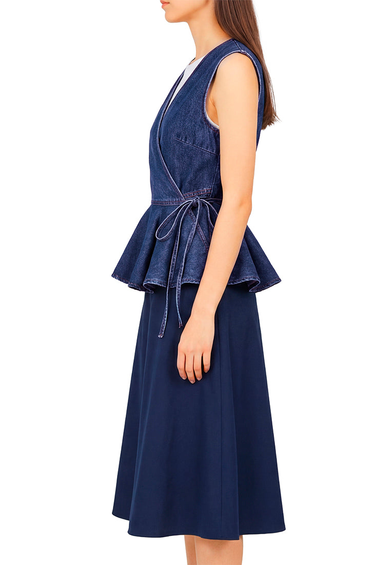 wrap detail peplum top by ft#color_mid-blue