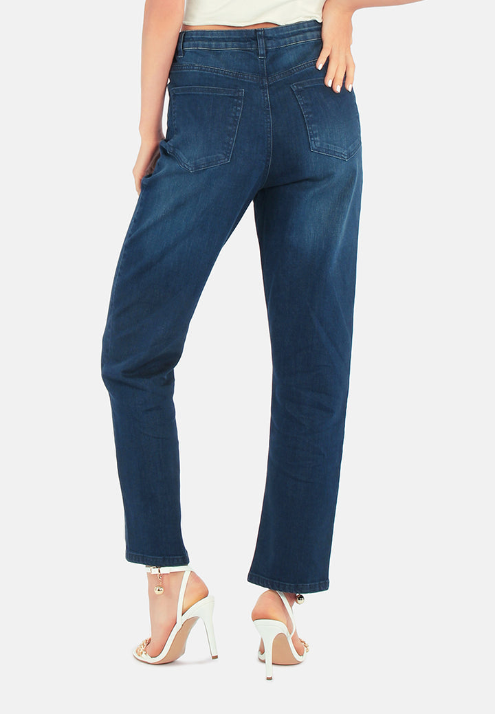 lightly washed mom fit jeans pants#color_dark-blue