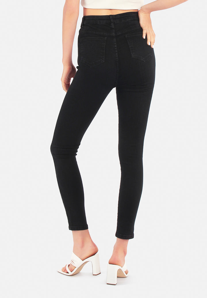 high waist skinny jeans pants#color_black