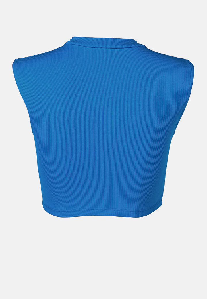 solid knitted crop top#color_blue