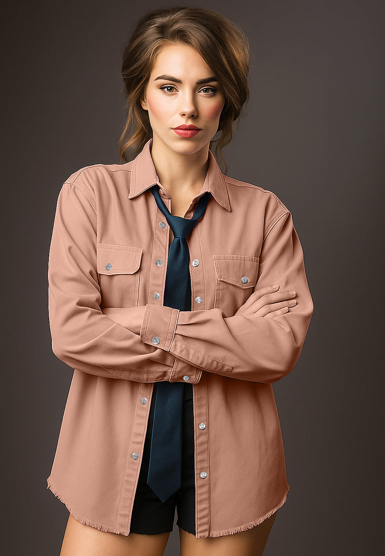 oversized long sleeve shacket#color_camel