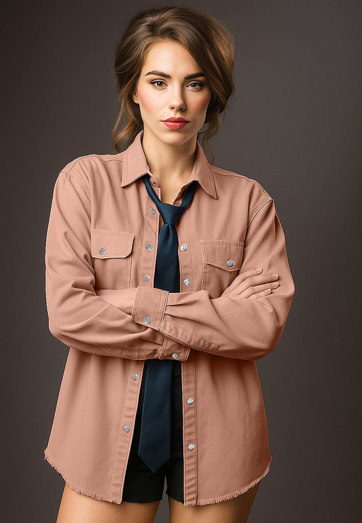 oversized long sleeve shacket#color_camel