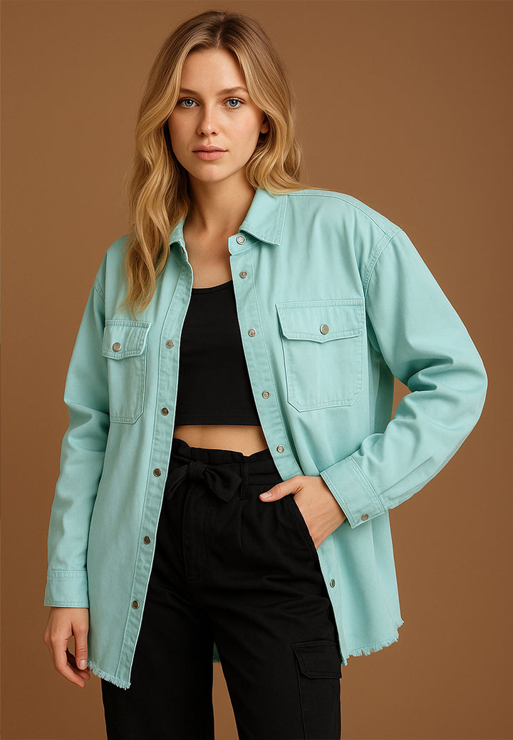 oversized long sleeve shacket#color_mint