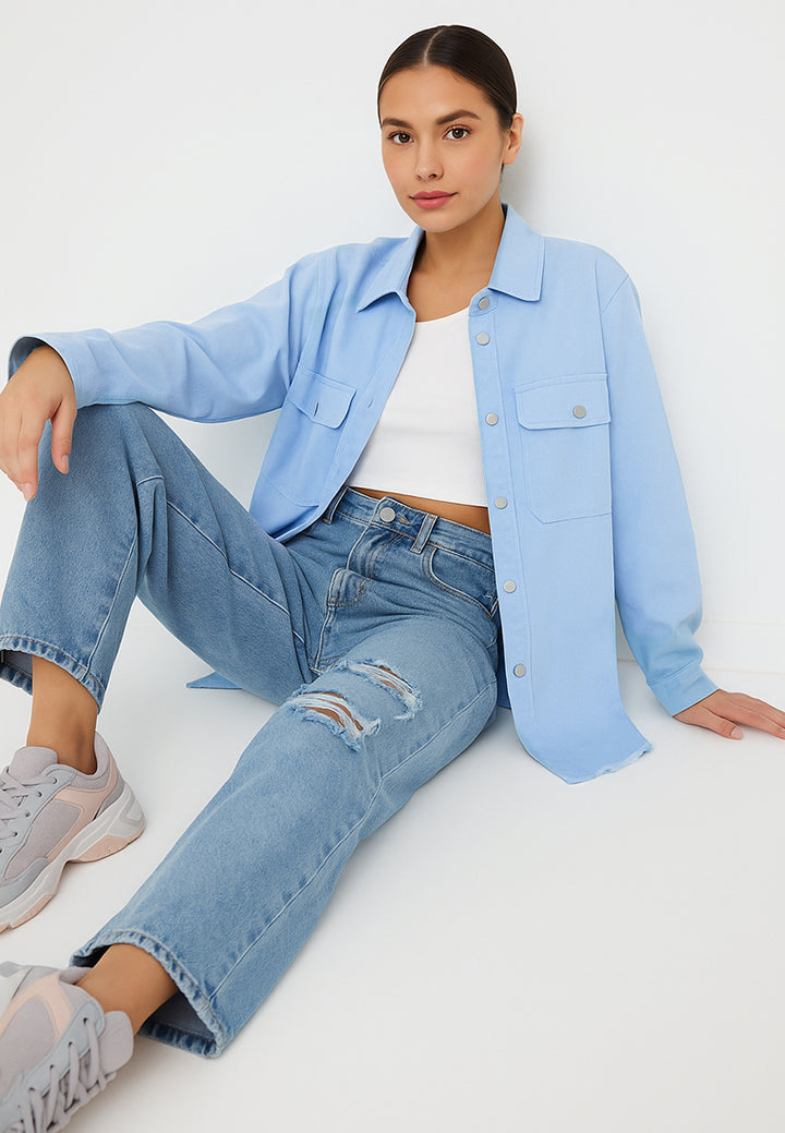 oversized long sleeve shacket#color_sky-blue