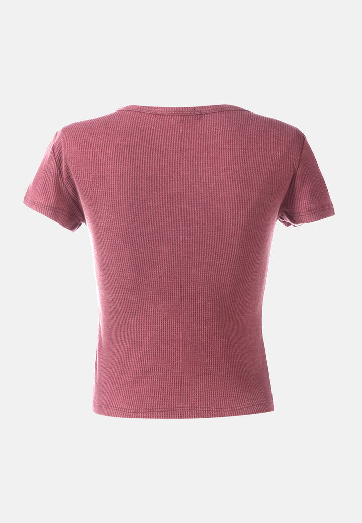 solid button up knitted top#color_wine