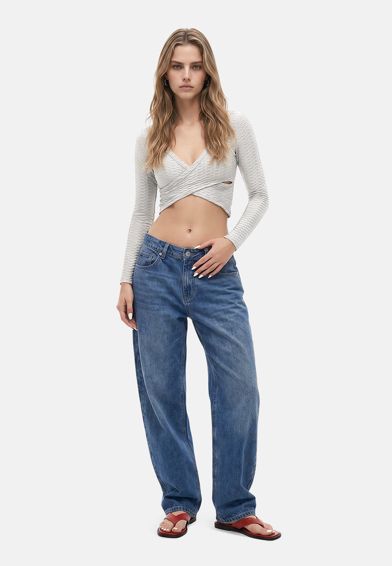 v-neck wrap yoga crop top#color_grey