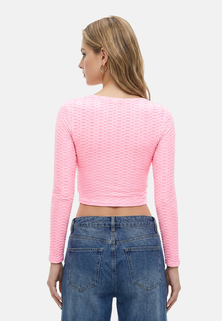 v-neck wrap yoga crop top#color_pink