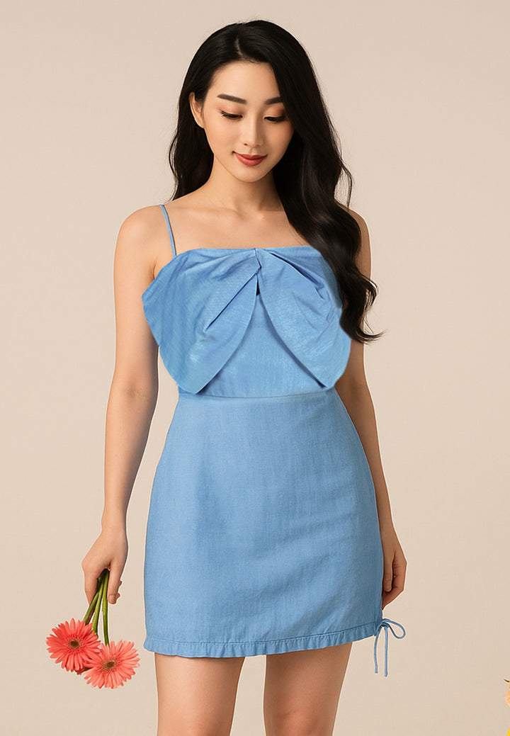 blue chambray short tulip dress#color_blue