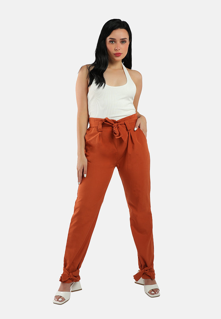 waist tie pleated trousers#color_orange