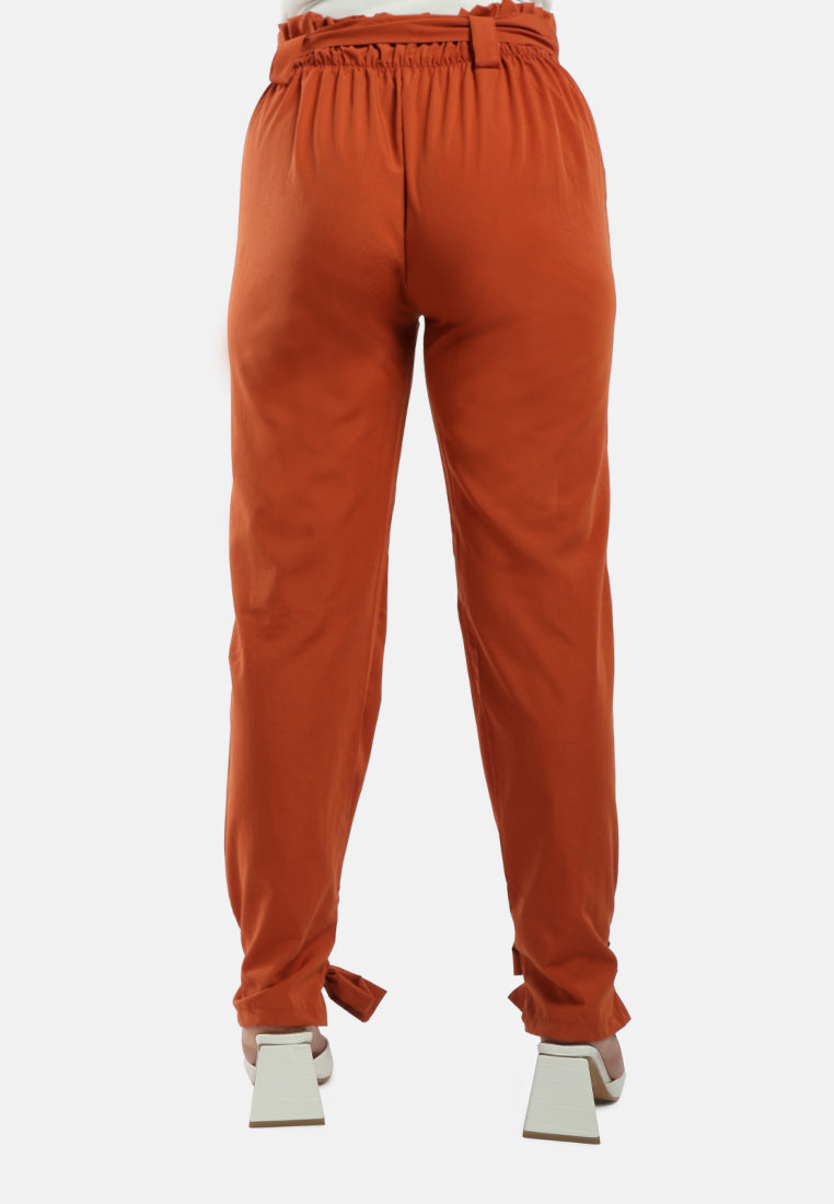 waist tie pleated trousers#color_orange