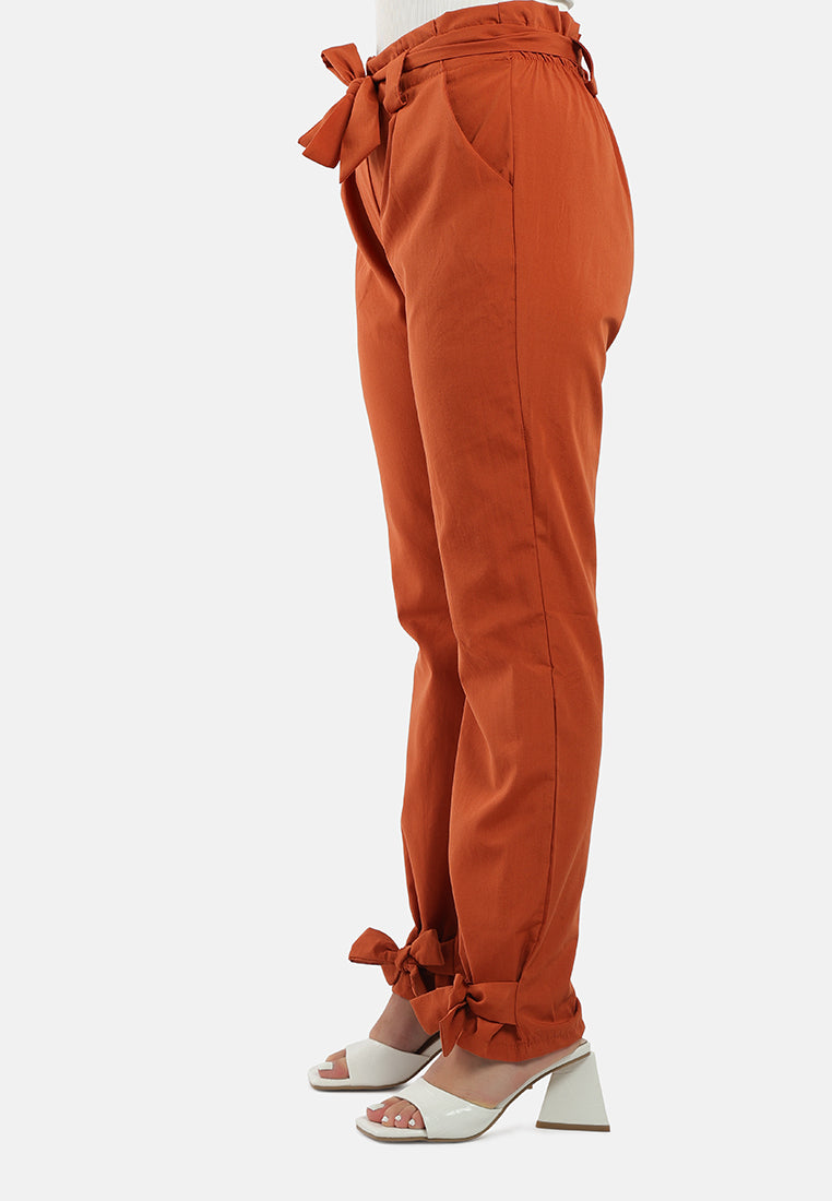 waist tie pleated trousers#color_orange