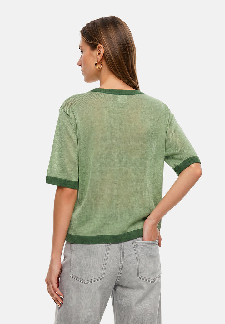 contrast neck and sleeve rib t-shirt#color_green