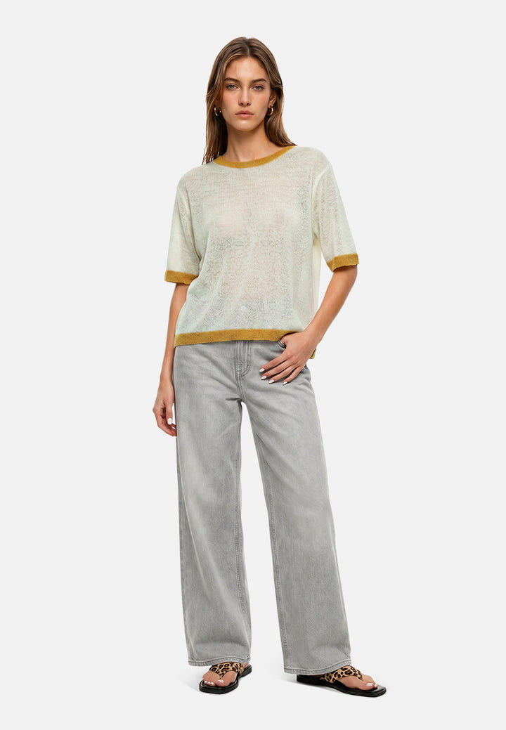 contrast neck and sleeve rib t-shirt#color_yellow