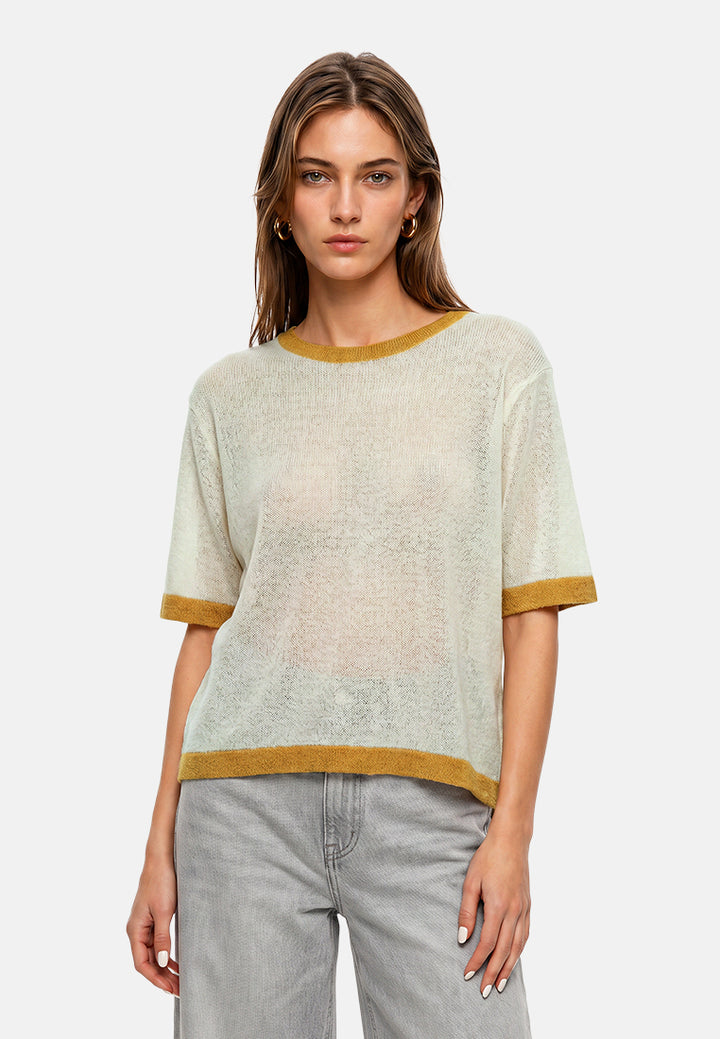 contrast neck and sleeve rib t-shirt#color_yellow