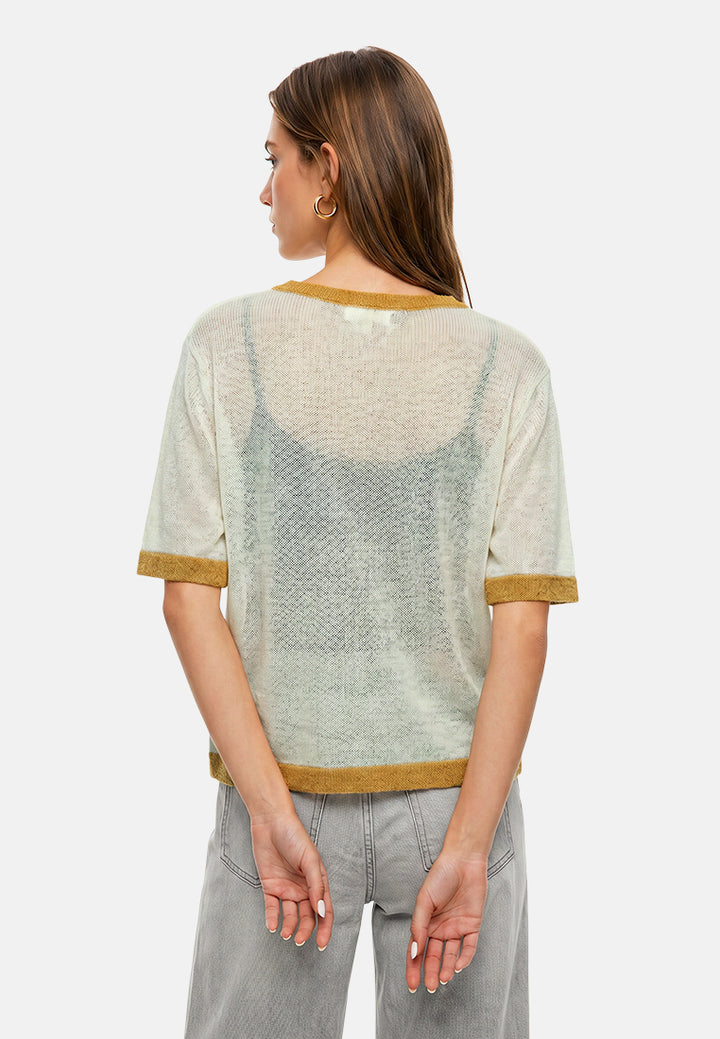 contrast neck and sleeve rib t-shirt#color_yellow