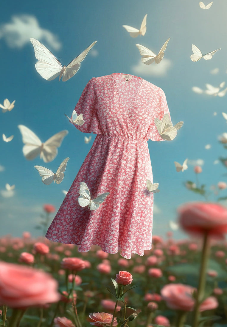 v-neck foral midi dress by ruw#color_pink