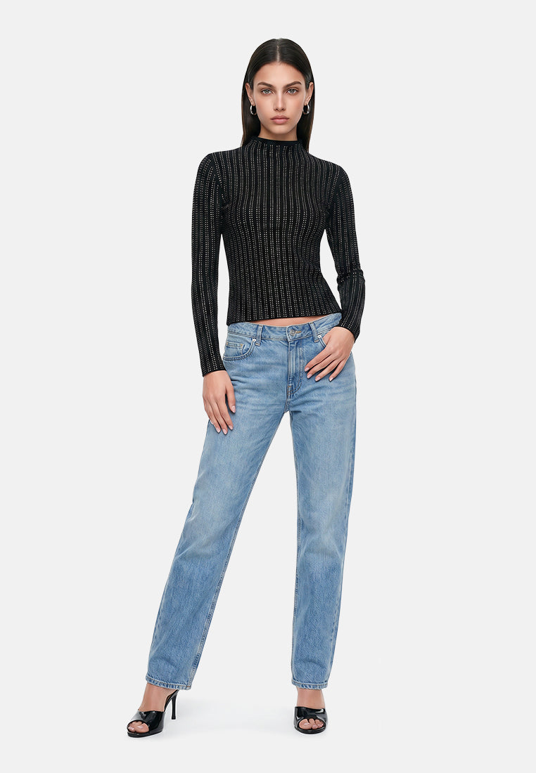 full sleeves sequin high neck top by ruw#color_black