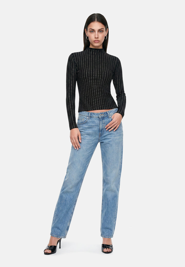 full sleeves sequin high neck top by ruw#color_black