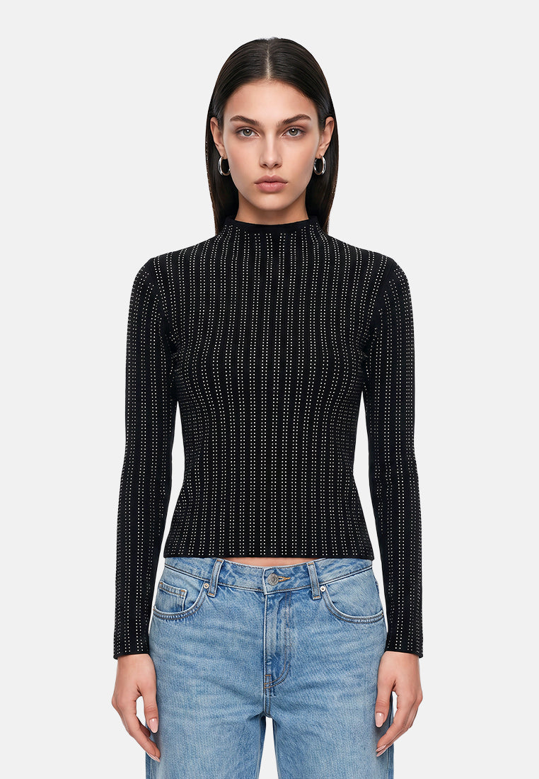 full sleeves sequin high neck top by ruw#color_black