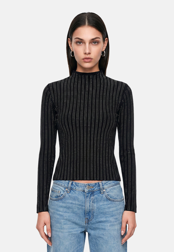 full sleeves sequin high neck top by ruw#color_black