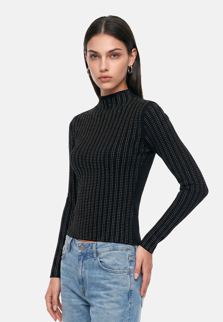 full sleeves sequin high neck top by ruw#color_black