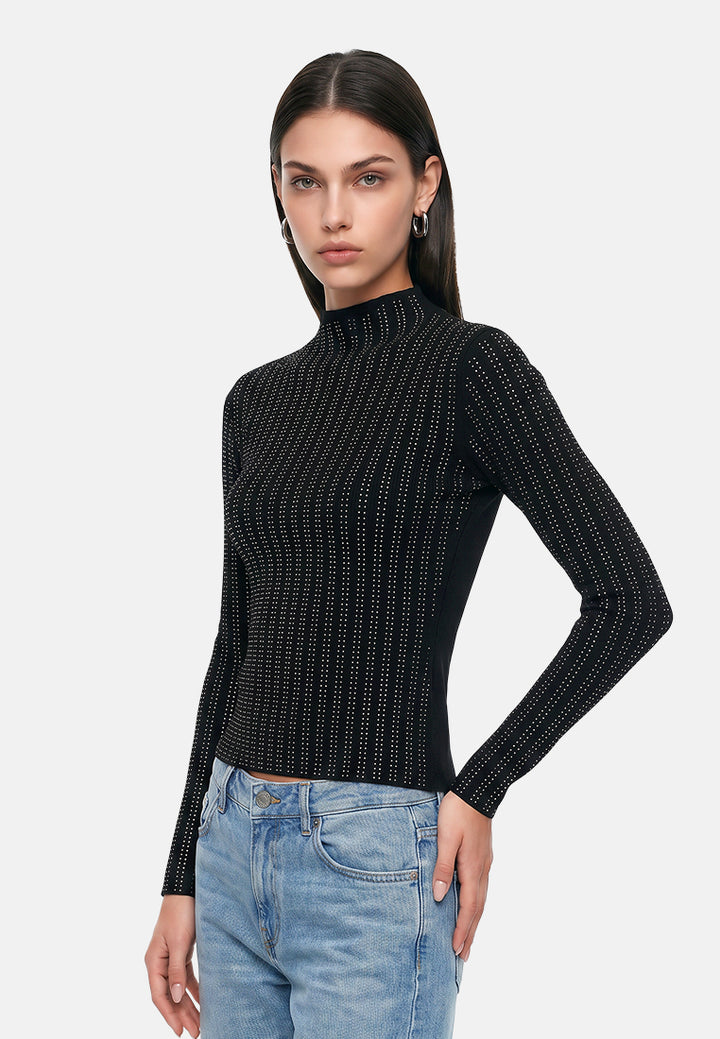 full sleeves sequin high neck top by ruw#color_black