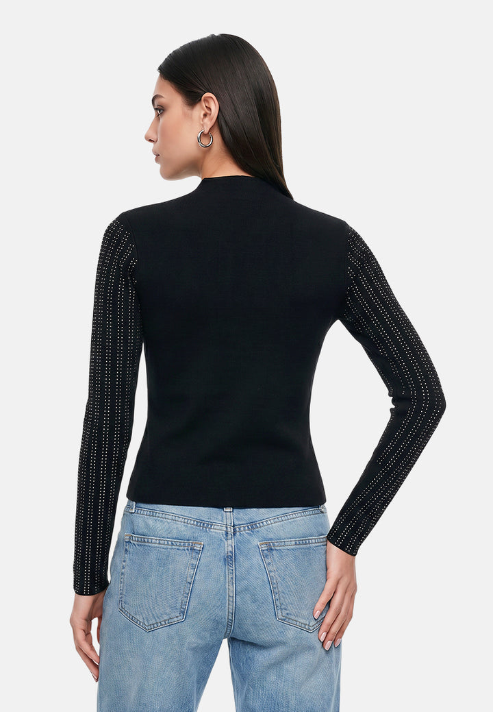 full sleeves sequin high neck top by ruw#color_black