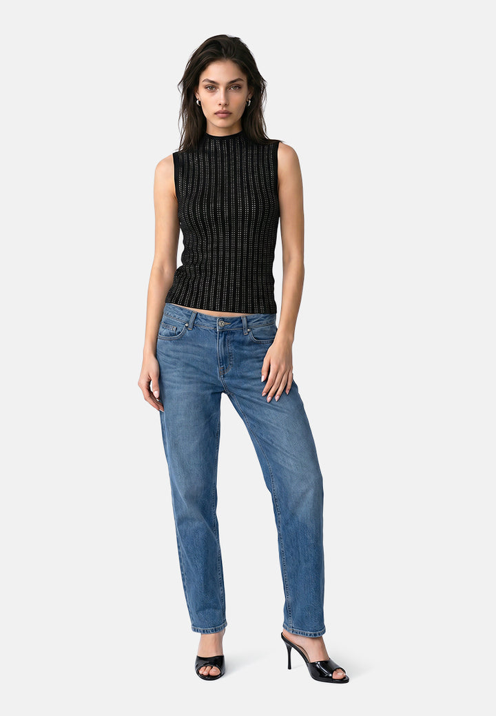 sleeveless sequin high neck top by ruw#color_black