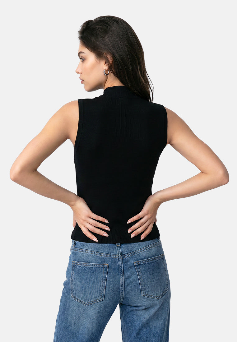 sleeveless sequin high neck top by ruw#color_black