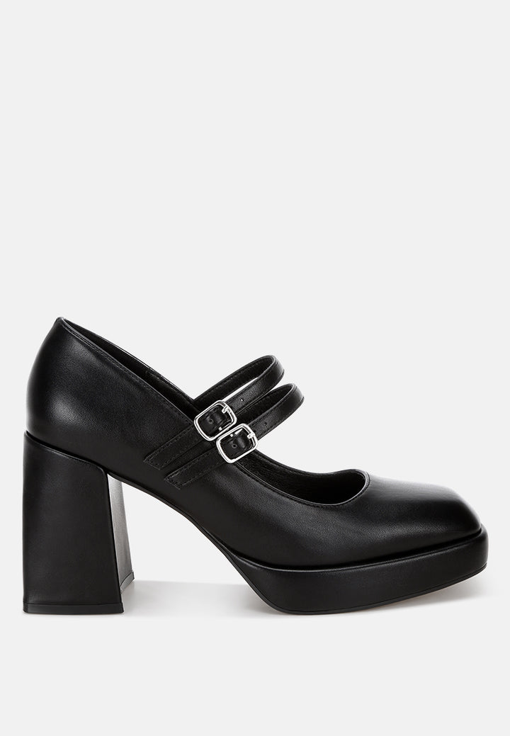 cabota dual buckle chunky heel sandals#color_black-smooth