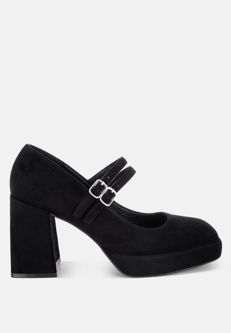 cabota dual buckle chunky heel sandals#color_black-suede