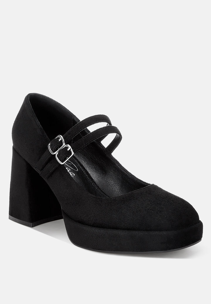 cabota dual buckle chunky heel sandals#color_black-suede