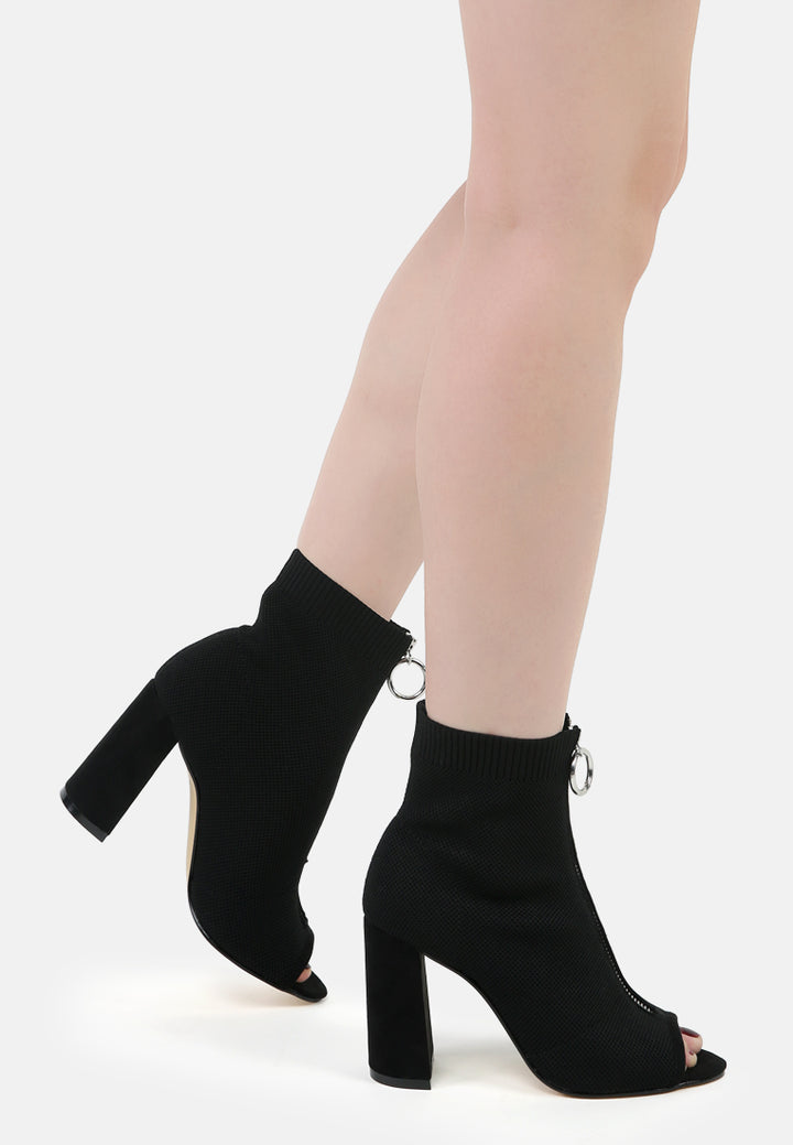 floarea knitted peep toe block heel sandals#color_black