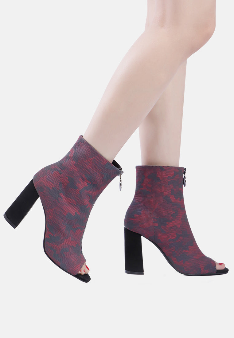 floarea knitted peep toe block heel sandals#color_red