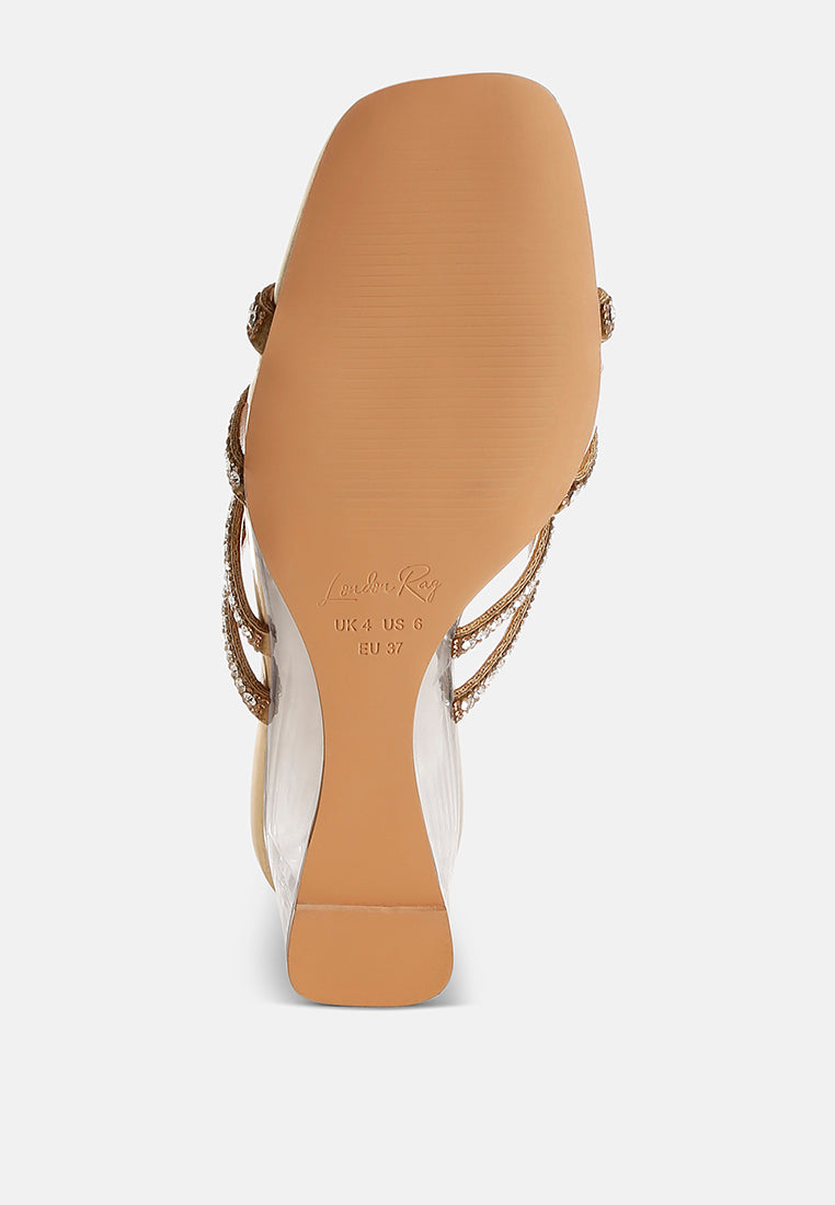 caqueta metallic rhinestone clear wedge sandals#color_gold