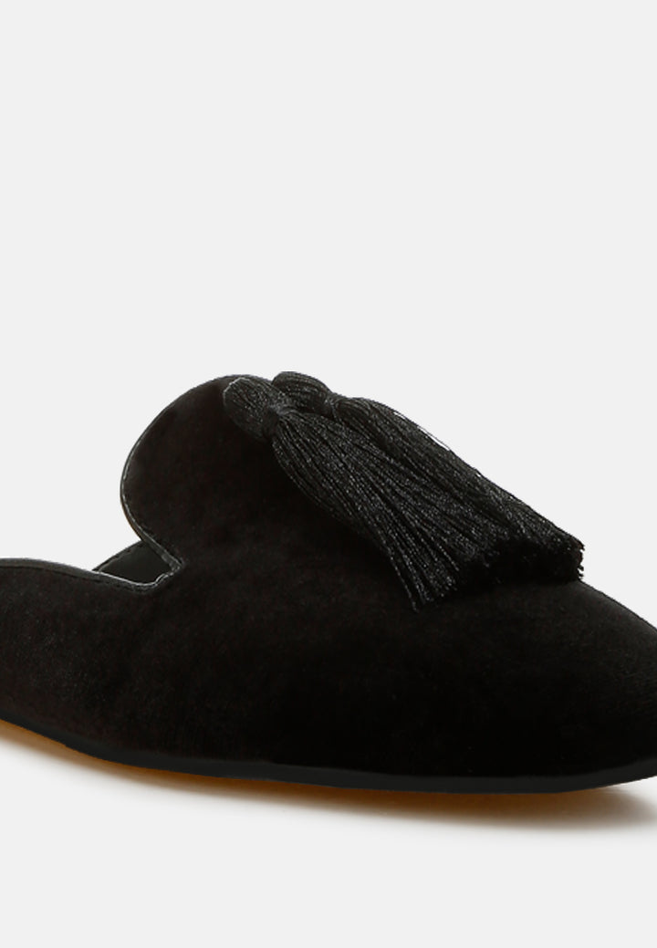 tassel detail velvet mules by mode#color_black