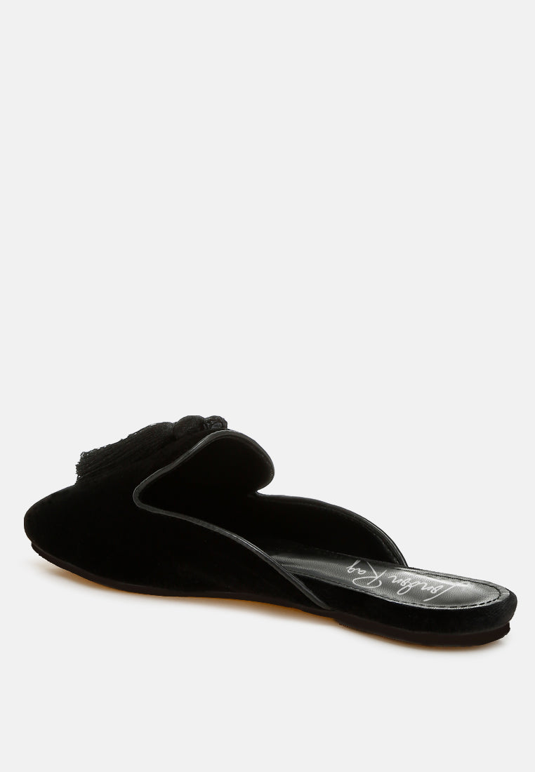 tassel detail velvet mules by mode#color_black