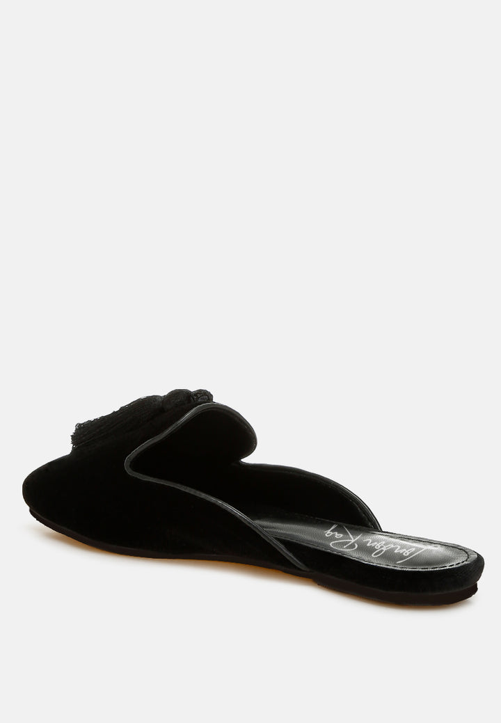 tassel detail velvet mules by mode#color_black