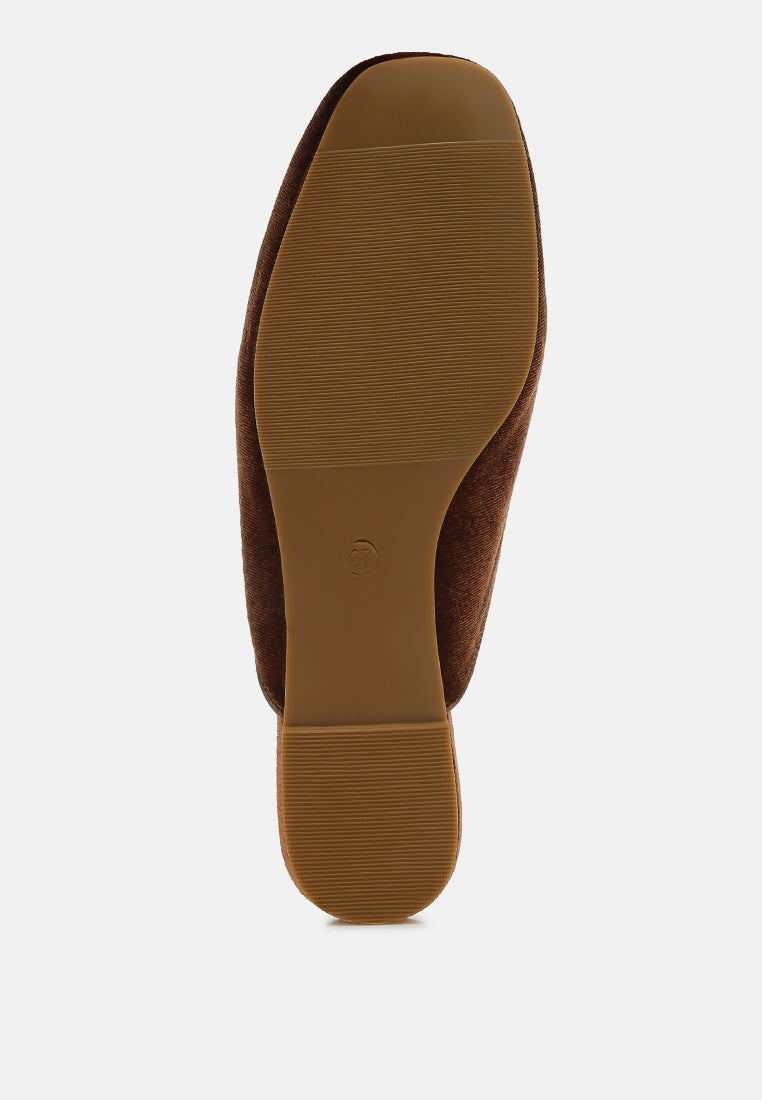tassel detail velvet mules by mode#color_brown
