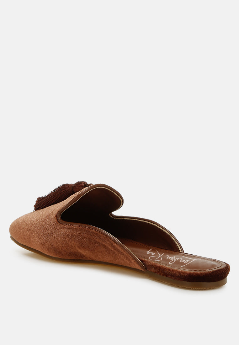 tassel detail velvet mules by mode#color_brown