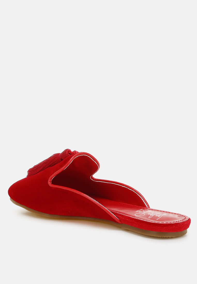 tassel detail velvet mules by mode#color_red