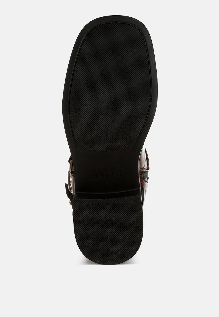 harness detail biker boots by ruw#color_burgundy