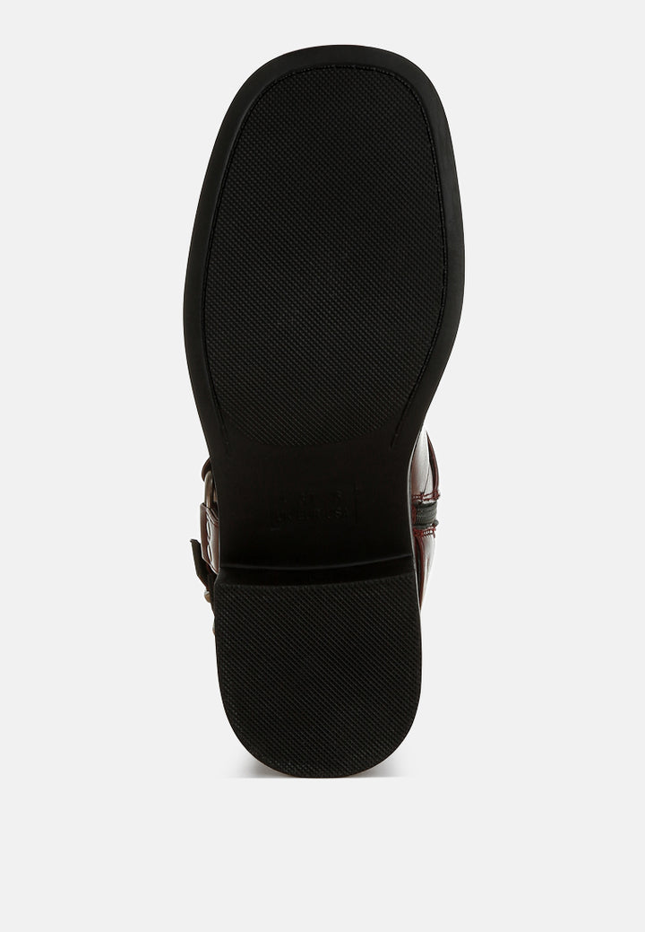 harness detail biker boots by ruw#color_burgundy