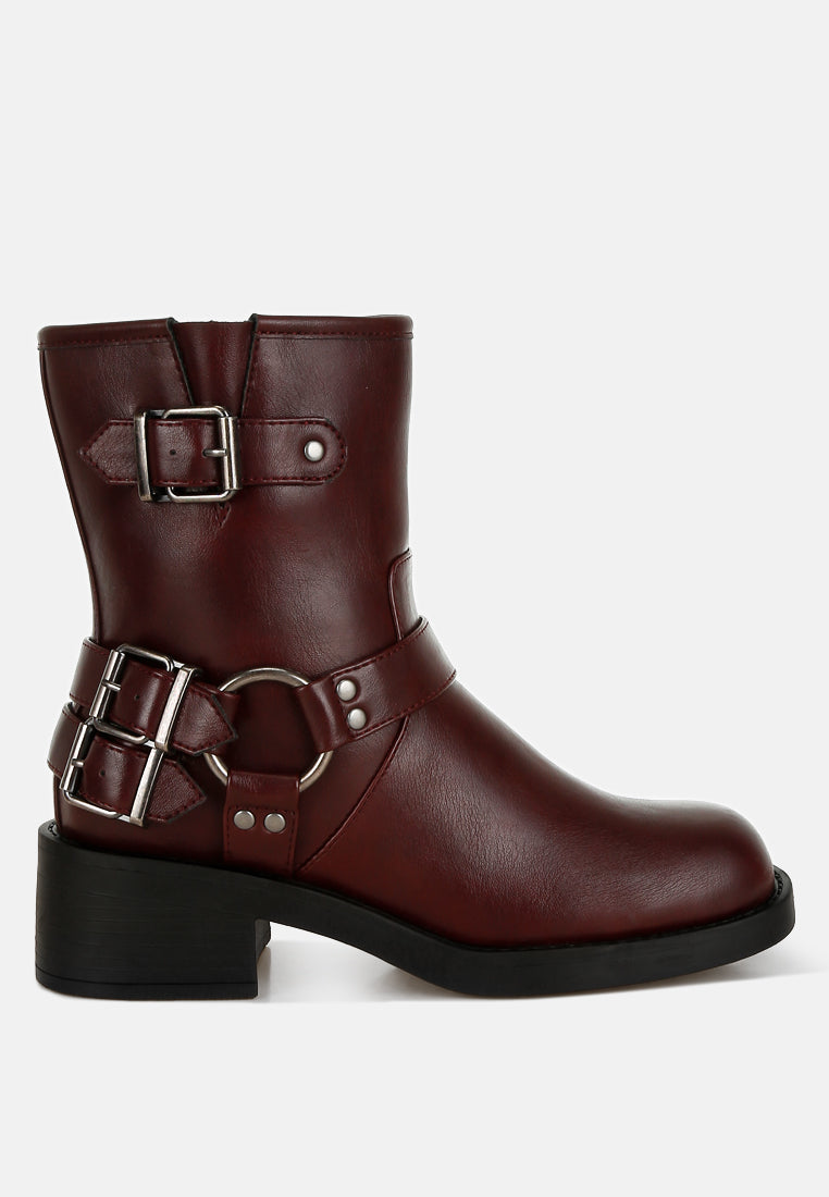 harness detail biker boots by ruw#color_burgundy