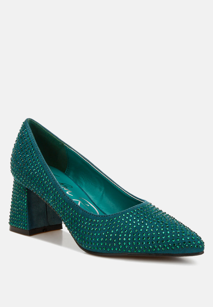 caspia rhinestones embellished pumps#color_green