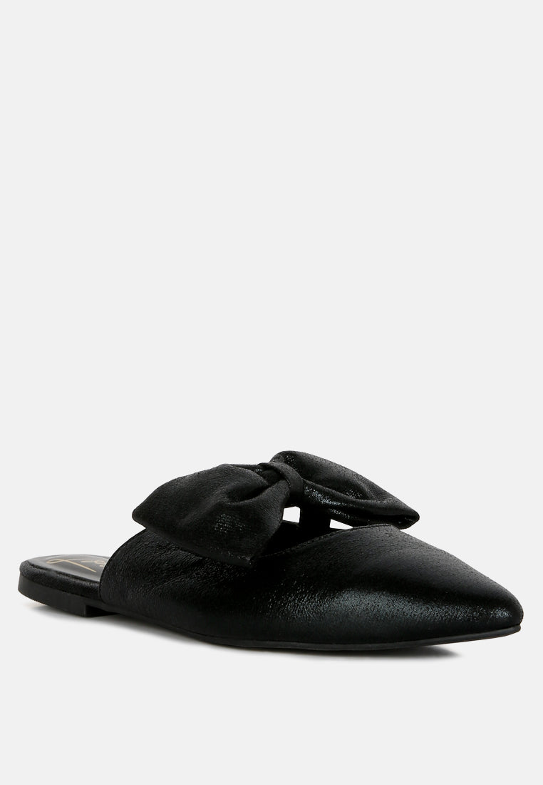 Casual Flats Mules With Bow Accents#color_black