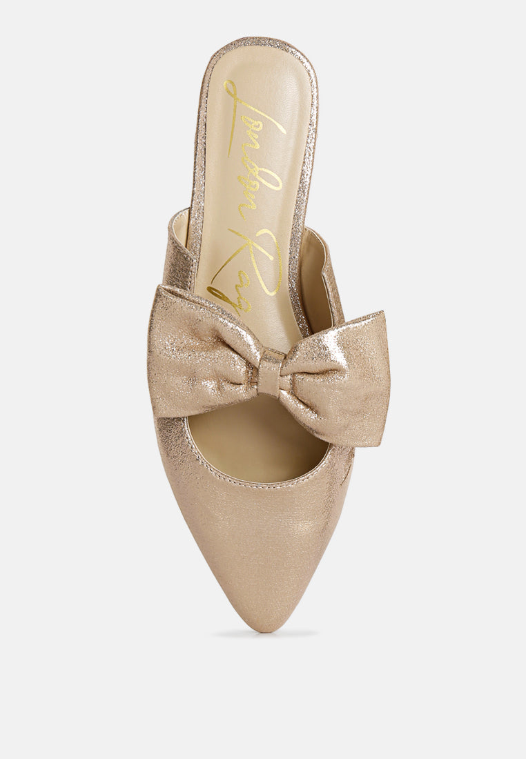 Casual Flats Mules With Bow Accents#color_gold