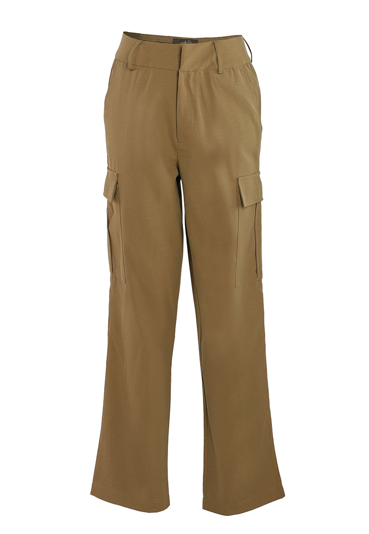casual high waist straight pants by ruw#color_khaki